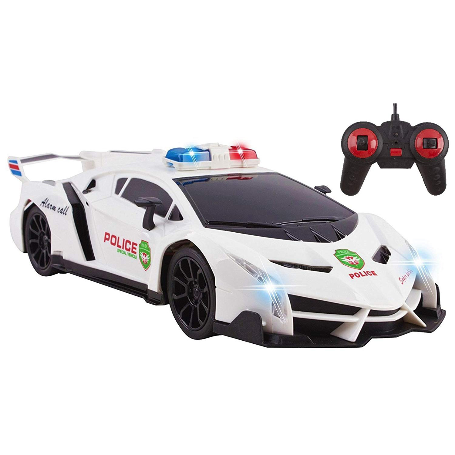 Police RC Car For Kids Super Exotic Large Remote Control Easy To Operate Toy Sports Car with Working Headlights And Sirens Perfect Cop Race Vehicle (White)