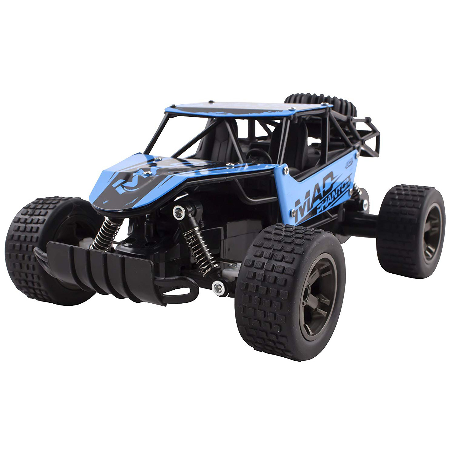 RC Truck 2.4 GHz Mad Turbo King Cheetah Diecast Body Remote Control Buggy Car 1:18 Scale RTR With Working Off-Road Suspension High Speed Radio Control Hobby Truggy Rechargeable Battery Included (Blue)