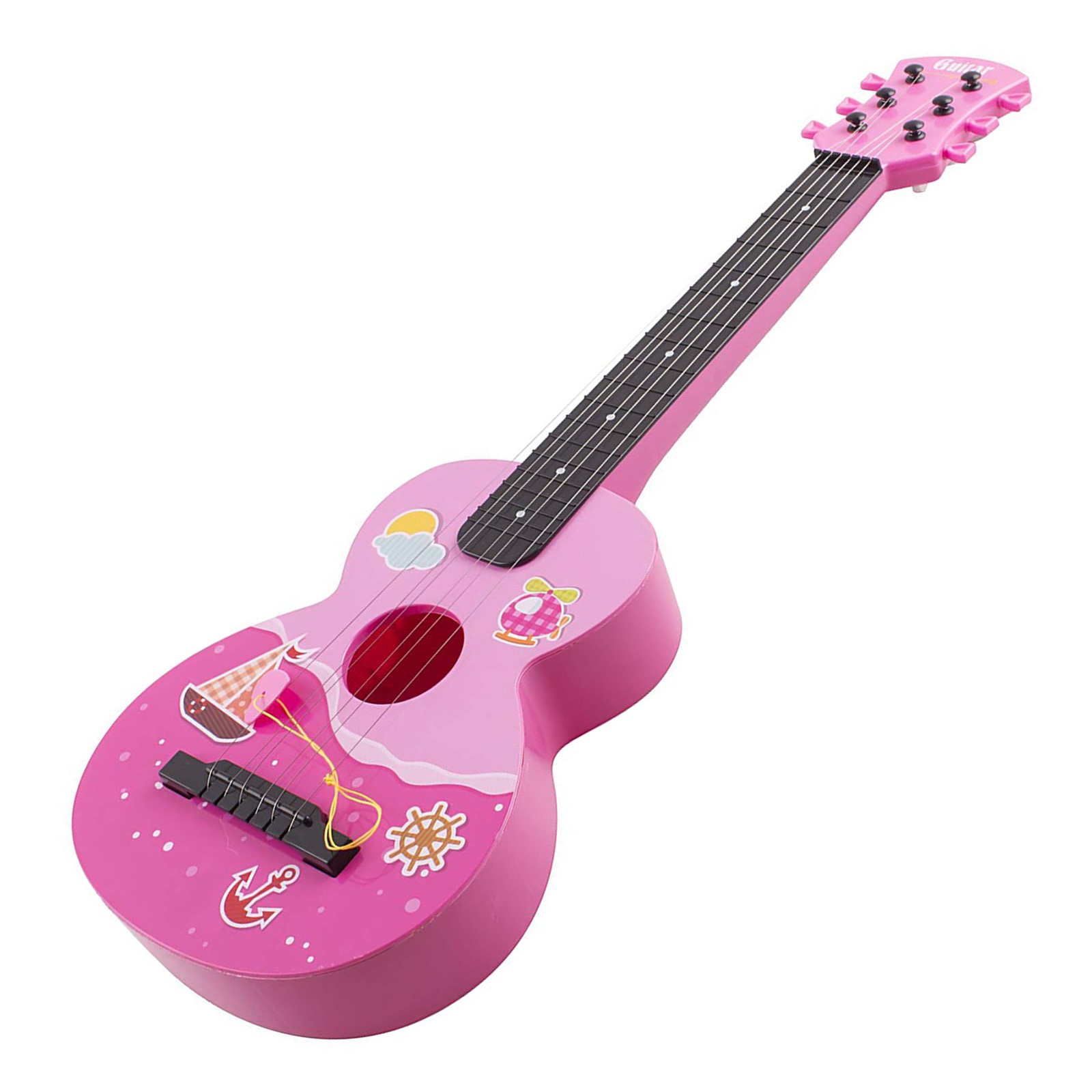 Toy Guitar Rock Star 6 String Acoustic Kids 25.5" Ukulele With Guitar Pick Children's Musical Instrument Vibrant Sound Tunable Strings Educational And Perfect For Learning How To Play Pink Color