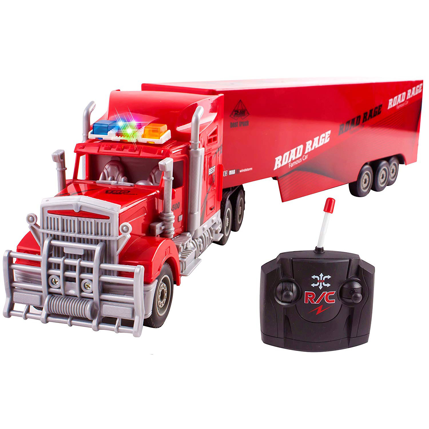 Toy Semi Truck Trailer 23" Electric Hauler Remote Control RC Childrenâ€™s Transporter Ready To Run Full Cargo Perfect Big Rig For Kids Toys (Red)