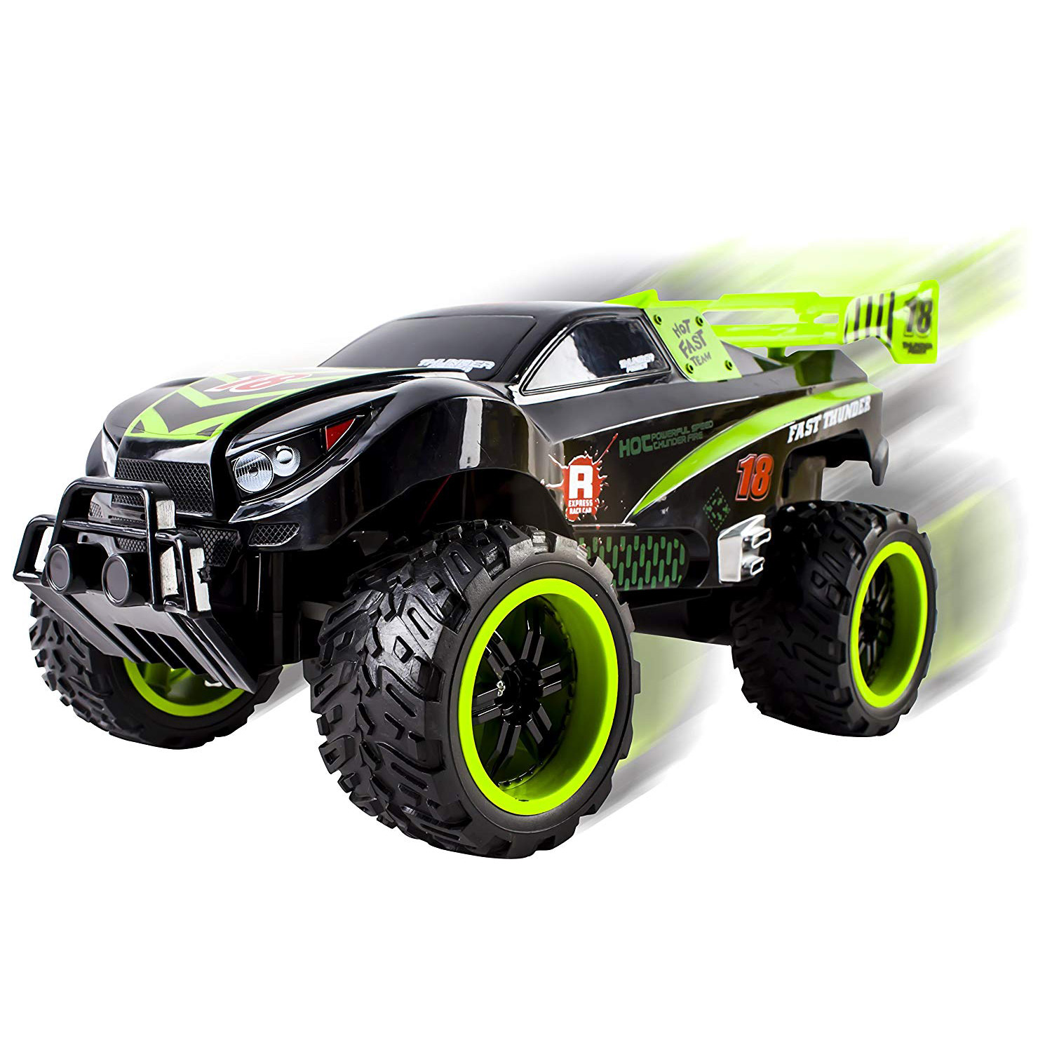 Thunder Big Wheel RC Truck With Light Up Wheels Remote Control Truggy Car Ready to Run INCLUDES RECHARGEABLE BATTERY 1:16 Size Off-Road Buggy Toy (Green)