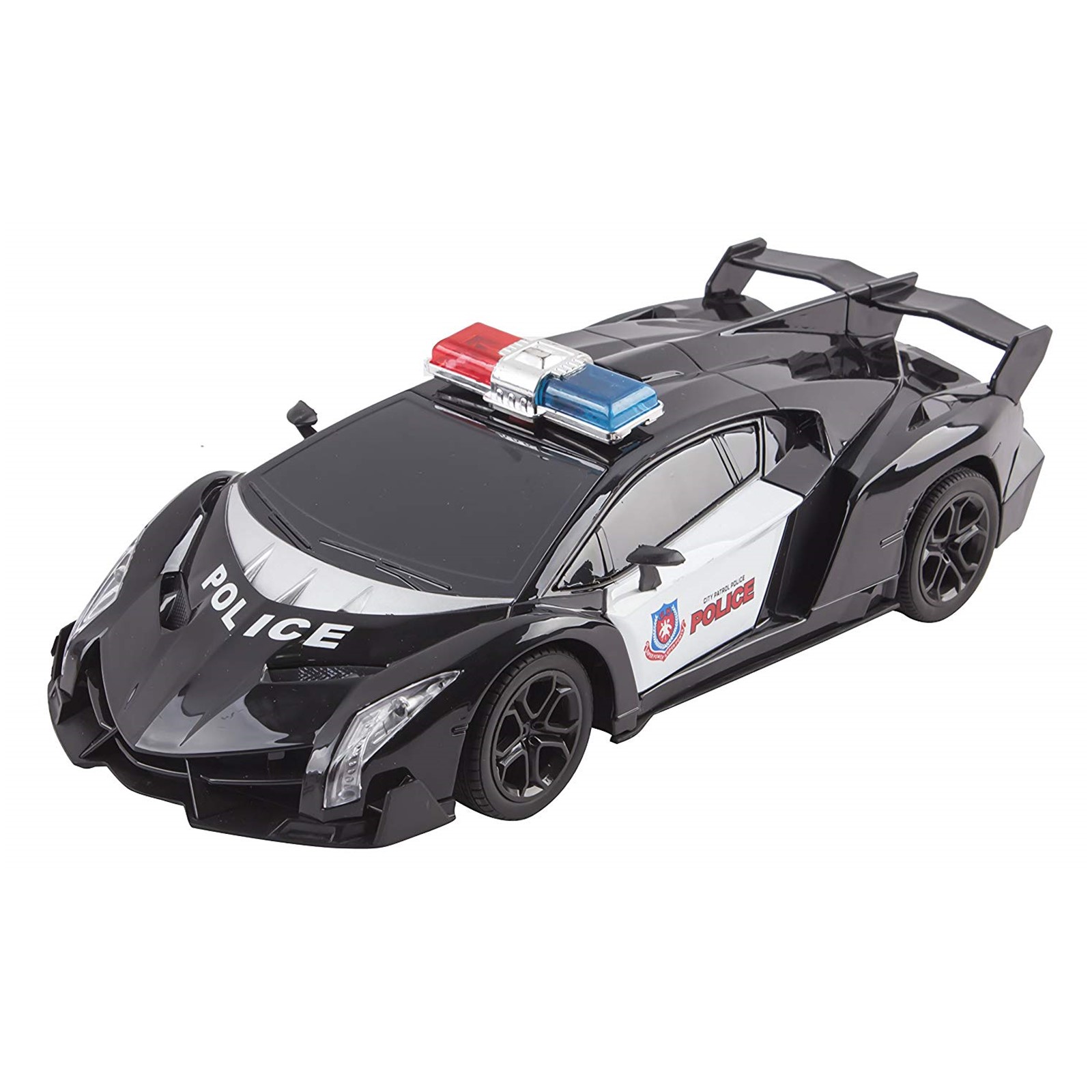 Police RC Car Super Exotic Large 116 Scale Size Kids Remote Control Easy To Operate Toy Sports Cars With Functional LED Headlights Perfect Cop Race Vehicle Full Function Black