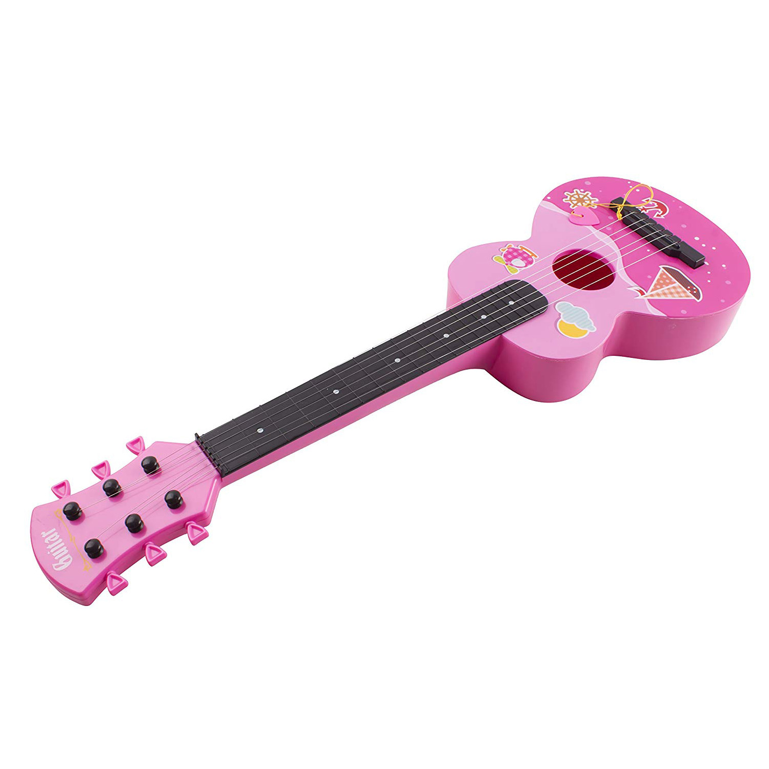 Kids 6 String Simulation Pink Play Guitar with Stand & Microphone Musical Toy UK 