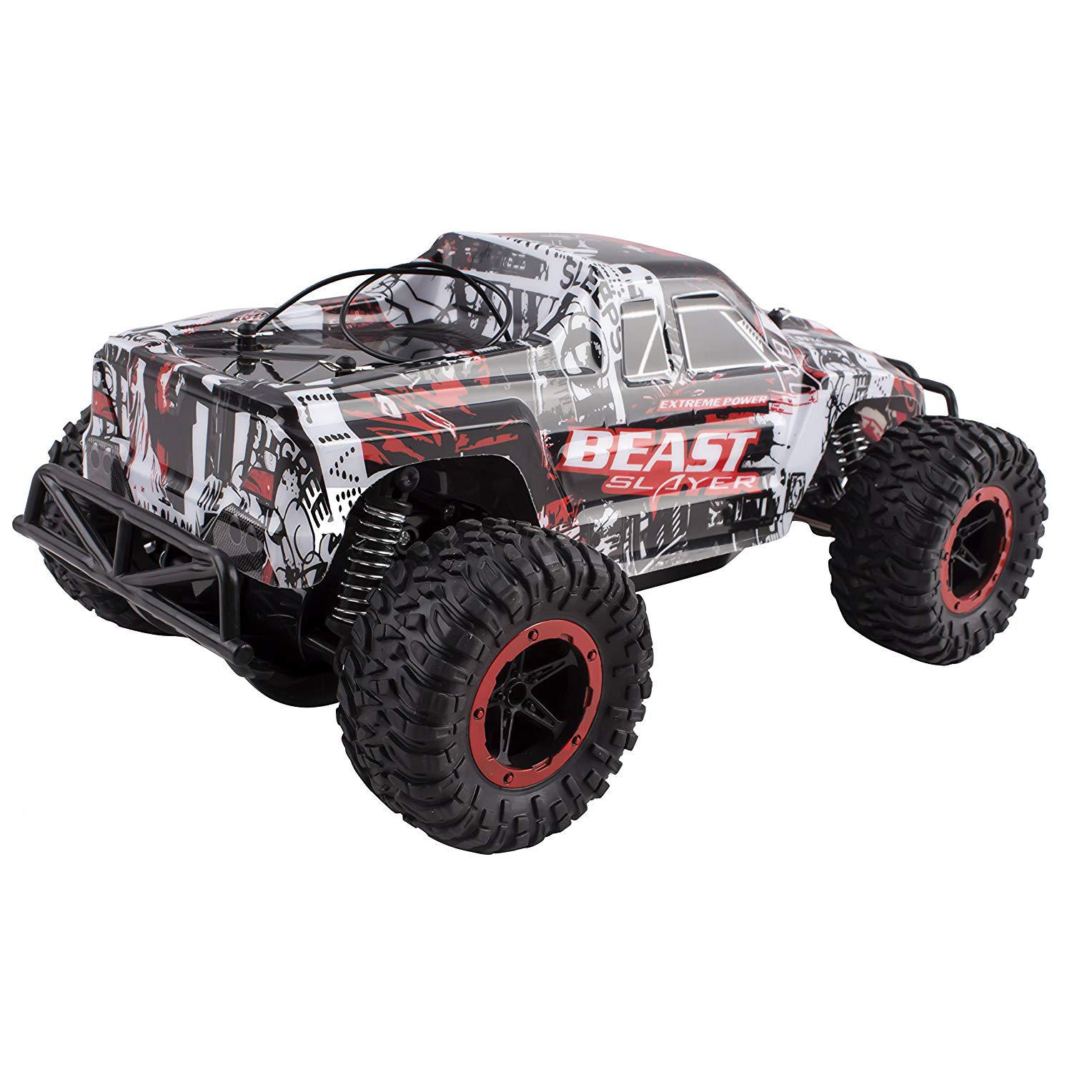 Beast Slayer Truck Removable Body Remote Control Turbo RC Buggy Car Large 1:16 Scale Size RTR With Working Suspension, High Speed, Radio Control Off-Road Hobby Truggy Rechargeable (Red)