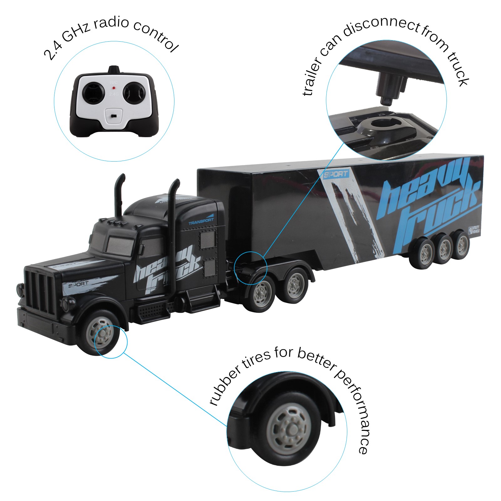 Vokodo RC Semi Truck And Trailer 18 Inch 24Ghz Fast Speed 116 Scale Electric Hauler Rechargeable Battery Included Remote Control Car Kids Big Rig Toy Vehicle Great Gift For Children Boy Girl Black TM-53
