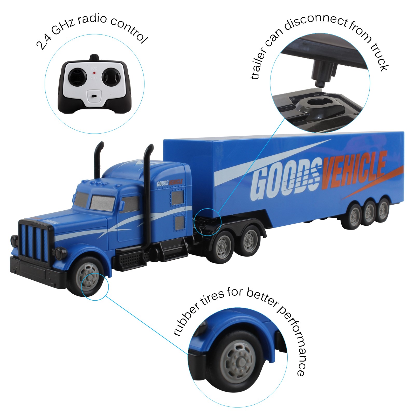 Vokodo RC Semi Truck And Trailer 18 Inch 24Ghz Fast Speed 116 Scale Electric Hauler Rechargeable Battery Included Remote Control Car Kids Big Rig Toy Vehicle Great Gift For Children Boys Girl Blue TM-54