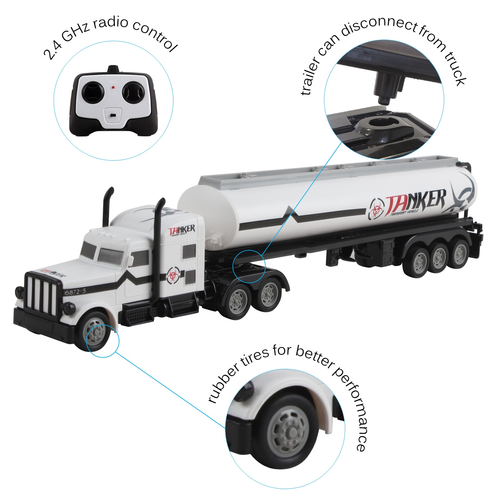 Vokodo RC Semi Truck And Trailer 18 Inch 24Ghz Fast Speed 116 Scale Electric Fuel Oil Hauler Rechargeable Battery Included Remote Control Kids Big Rig Toy Tanker Car Great Gift For Children Boy Girl TM-55