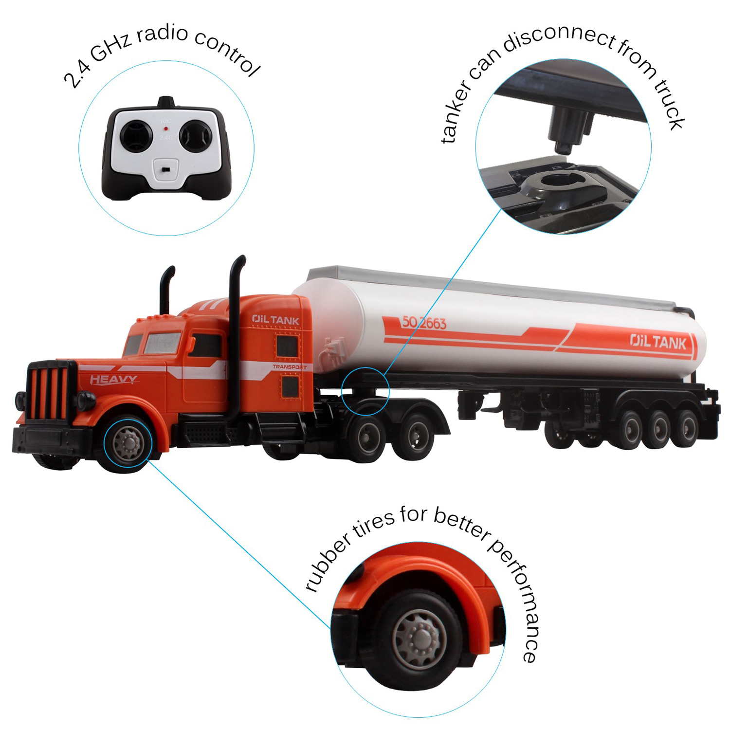 Large RC Toy Semi Truck Fuel Trailer 24Ghz Fast Speed 120 Scale Electric Oil Hauler Rechargeable Remote Control Kids Big Rig Carrier Transporter Vehicle Full Cargo Perfect Childrens Toy Gift TM-50