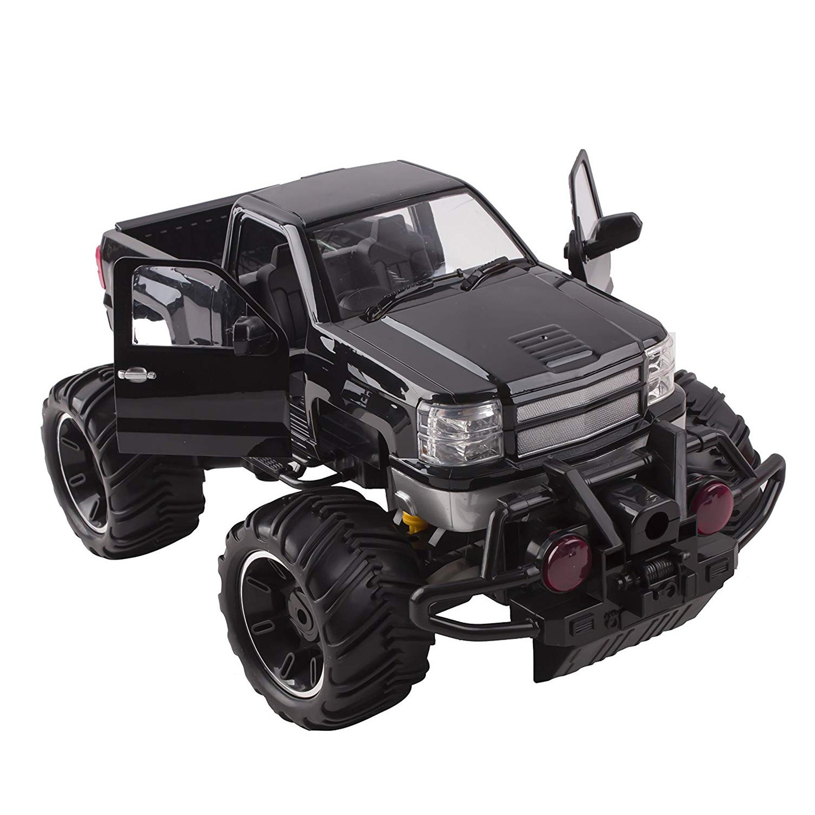Big Wheel Beast RC Monster Truck Remote Control Doors Opening Car Light Up LED Headlights Ready to Run INCLUDES RECHARGEABLE BATTERY 1:14 Size Off-Road Pick Up Buggy Toy (Black)