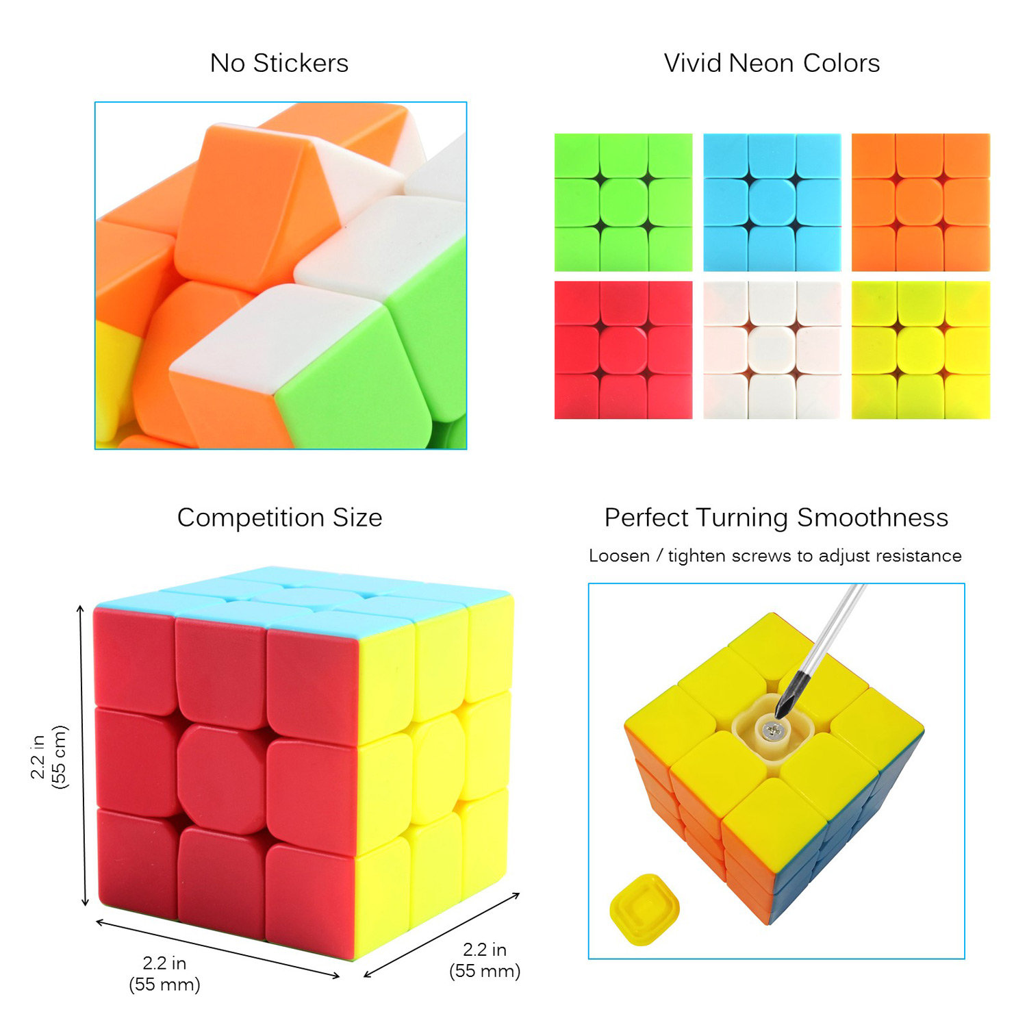 Speed Cube Turns Quick Rubiks Smooth Play Rubix Solid Durable Stickerless Smart Gaming Puzzle Modern Colors IQ Tester Magic Anti Stress Anti-anxiety Adults Kids Brain Teaser Toy TN-40