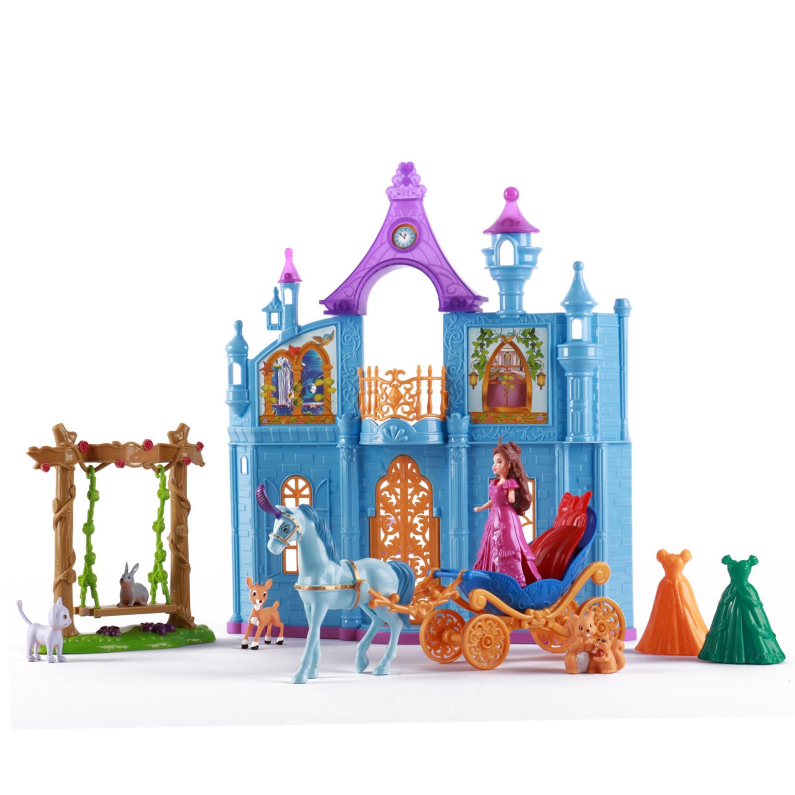 Princess Castle Deluxe Playset With Animal Friends Enchanted Swing Magical Horse And Carriage 3 Wardrobe Options Children\'s Pretend Play Perfect Early Learning Educational Preschool Girls Toys