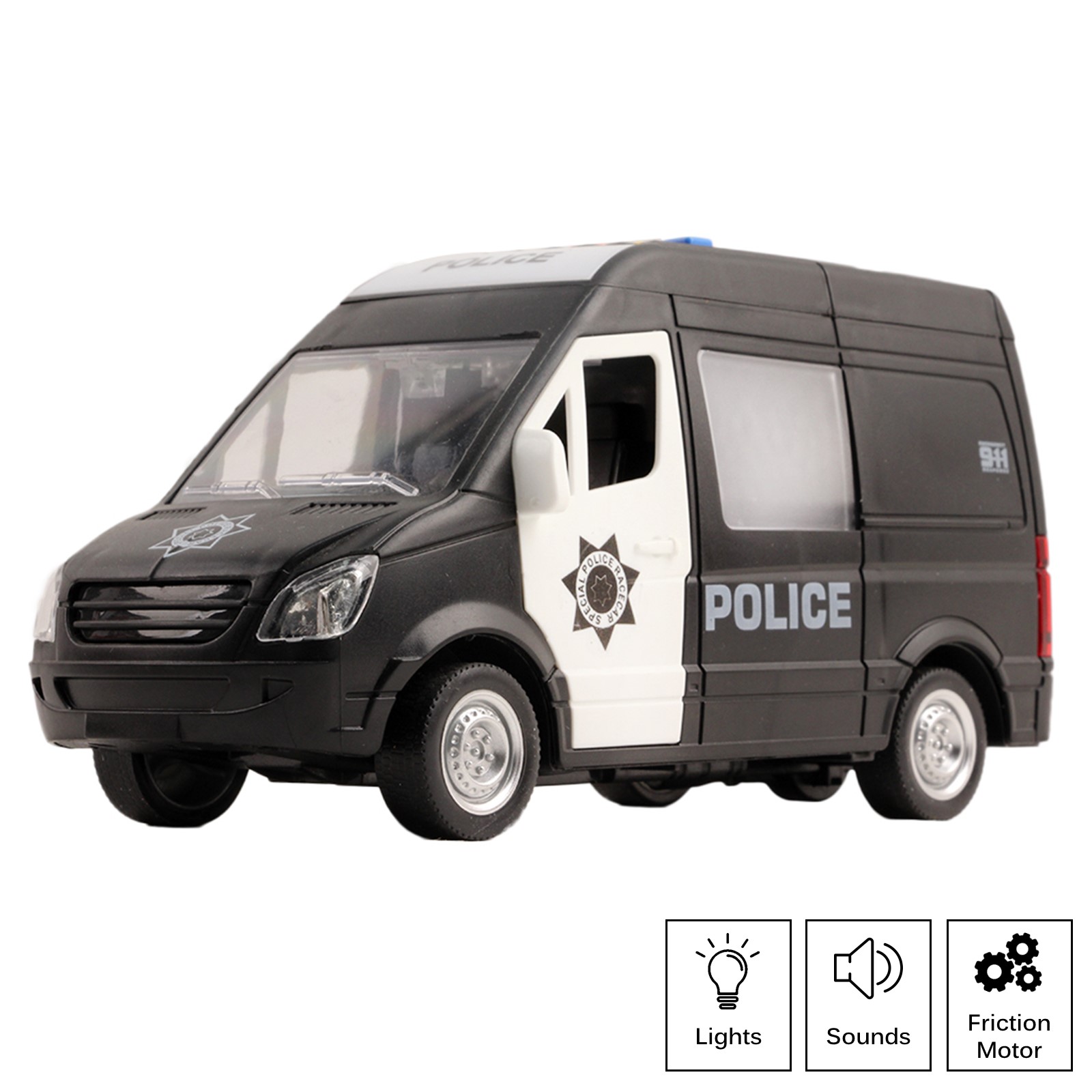 Rescue Police Car Friction Powered 1:16 Scale With Lights And Sound Effects Durable Kids SWAT Transport Vehicle Push And Go Pretend Play Emergency Toy Cop Van Great Gift For Children Boys Girls