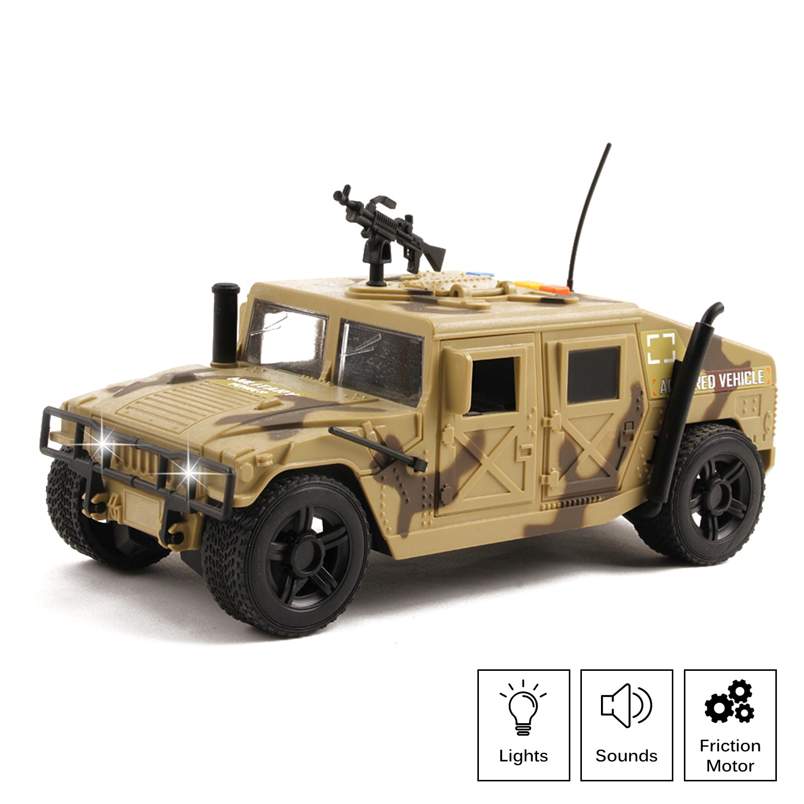 Military Fighter Truck Friction Powered With Lights And Sounds Kids Push And Go 1:16 Scale Pretend Play Armored Army Vehicle Doors Open Quality Action Toy Car Great Gift For Children Boys Girls