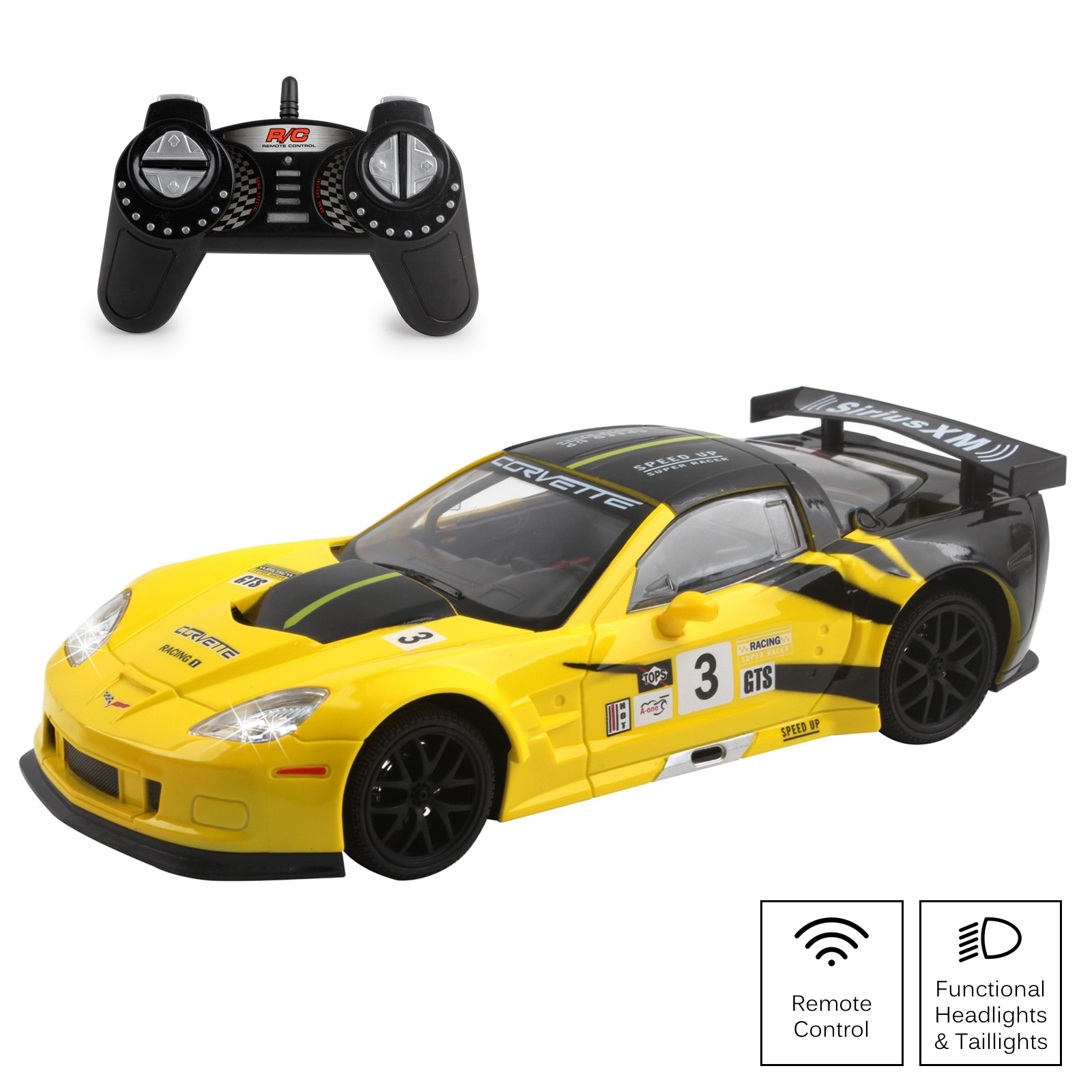 Vokodo RC Super Car 1:18 Scale Remote Control Full Function Corvette with Working LED Headlights Easy to Operate Kids Toy Race Vehicle Perfect Exotic Sports Model Great Gift for Children Boys Girls