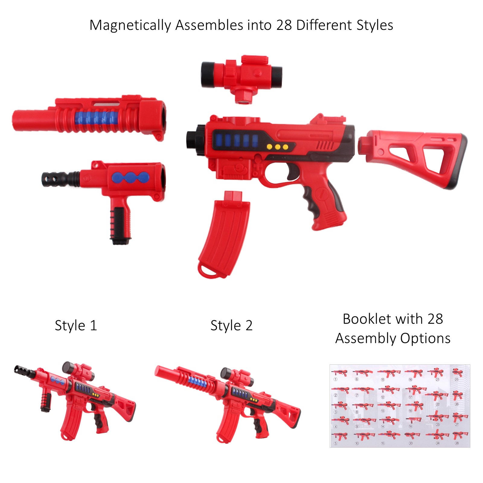 6 Piece Take Apart Gun With Lights And Sounds Scope Featuring 28 Build Options Magnetic Assembly Fun Pretend Play Creative Imagination Building Construction Rifle Action Toys For Children Boys TC-20