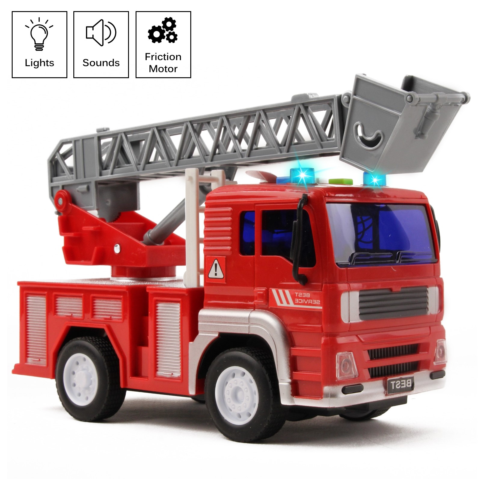 Fire Truck Rescue With Lights And Sounds 125 Extending Ladder 360 Rotation Friction Powered Toy Car Kids Push And Go Firetruck Engine Vehicle Pretend Play Great Gift For Children Boys Girls TE-93
