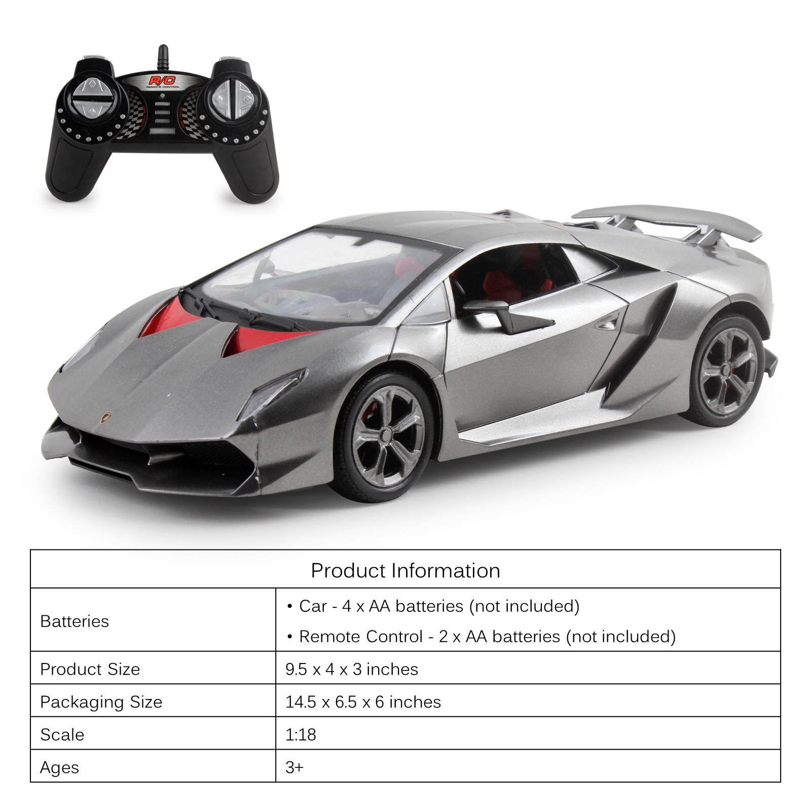 Vokodo RC Super Car 1:18 Scale Remote Control Full Function Easy to Operate Kids Toy Exotic Sports Model with Working LED Headlights Luxury Race Vehicle for Children Boys and Girls TL-90