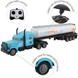 Vokodo RC Semi Truck And Trailer 18 Inch 24Ghz Fast Speed 116 Scale Electric Fuel Oil Hauler Rechargeable Battery Included Remote Control Kids Big Rig Toy Tanker Car Great Gift For Children Boy Girl TM-52